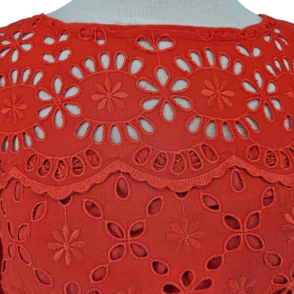 J.CREW Shift Dress Tangerine Orange Floral Embroidered Eyelet Bell Long Sleeve 4 - Picture 3 of 11